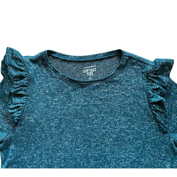 Girls softest tee jumping beans, long sleeves 6X Dark green ruffles on sides - Picture 3 of 5